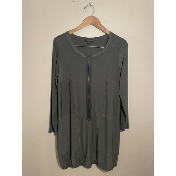 Sun‎ Kim Jersey Zip Front Bubble Hem Tunic Top Medium Stretch Pockets Lagenlook - Picture 2 of 8